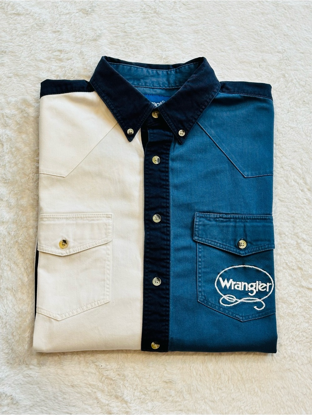Vintage 90s Wrangler Western Rodeo Colorblock Long Sleeve Shirt Mens L Large XL